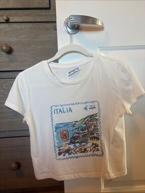 Princess Polly White Italia Stamp Graphic Crop Tee